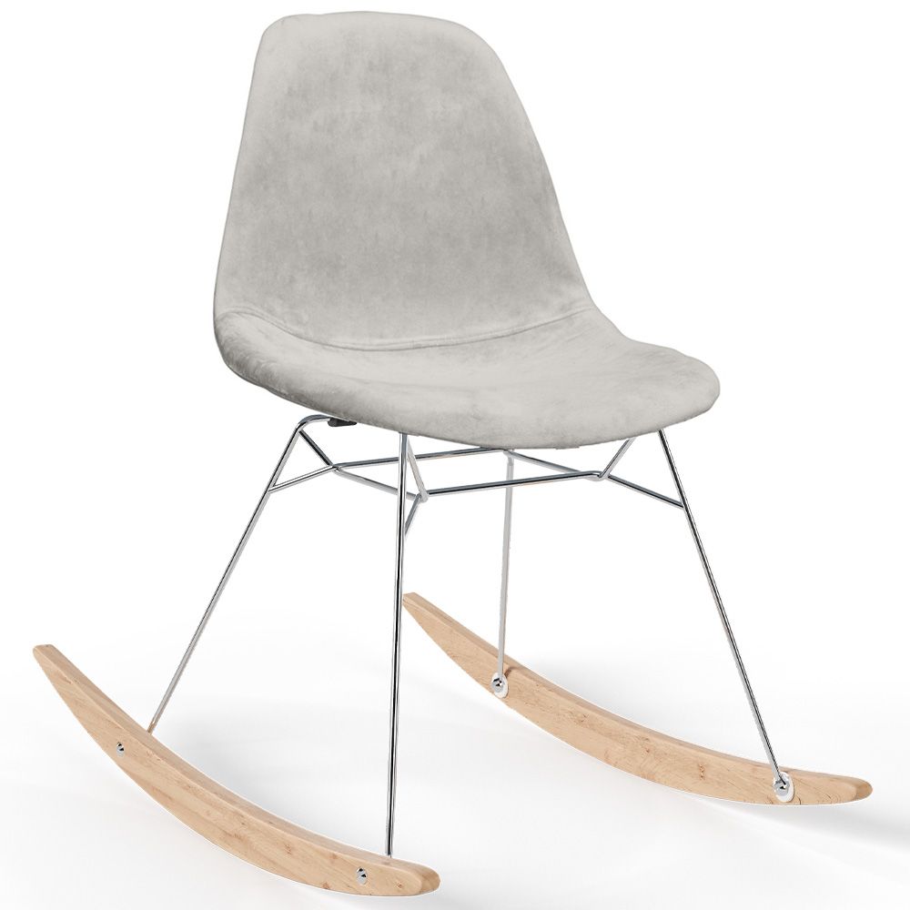 Sedia a dondolo moderna in tessuto imbottito per adulti - Gambe in acciaio e legno - Skögur image 8