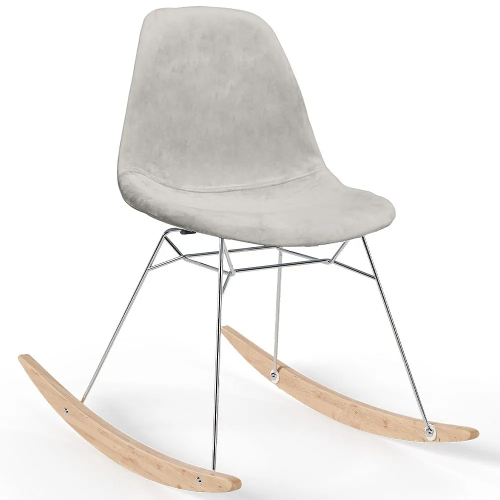 Sedia a dondolo moderna in tessuto imbottito per adulti - Gambe in acciaio e legno - Skögur image 8