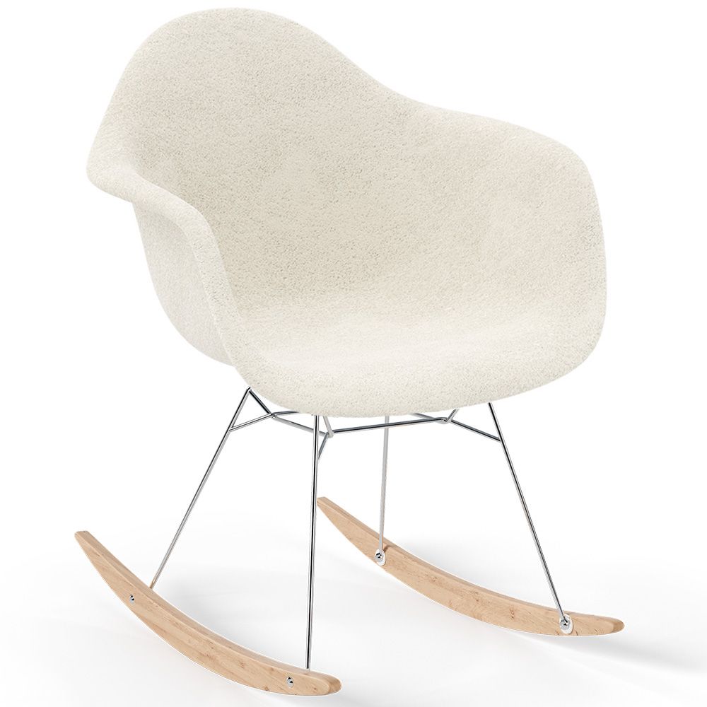 Sedia a dondolo Bouclé con braccioli – Design scandinavo con acciaio e legno - Nordika image 8
