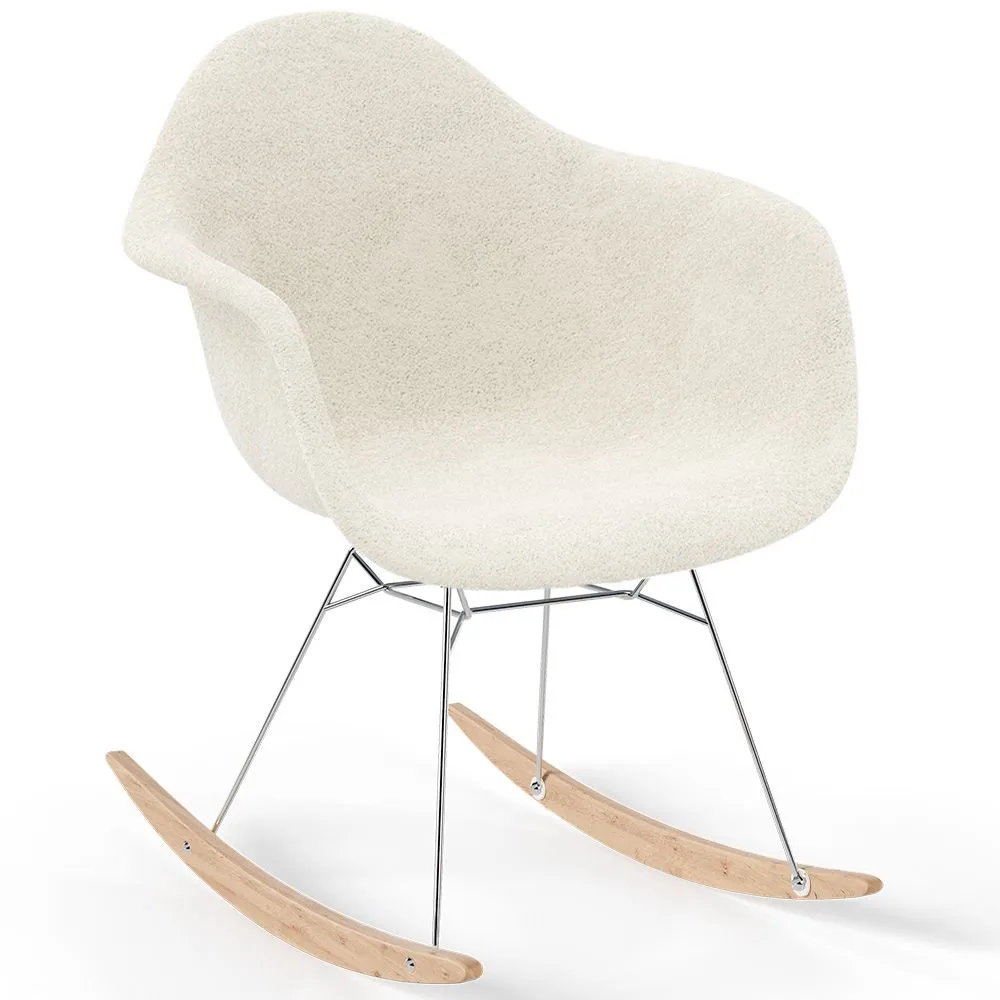 Sedia a dondolo Bouclé con braccioli – Design scandinavo con acciaio e legno - Nordika image 8