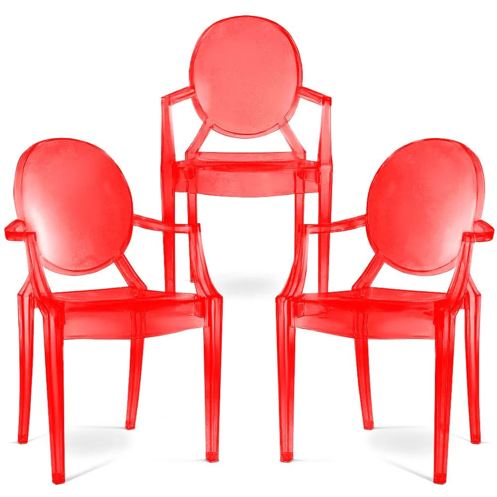 Set di 3 Sedie da Pranzo - Trasparente - Design con Braccioli - Louis XIV image 8