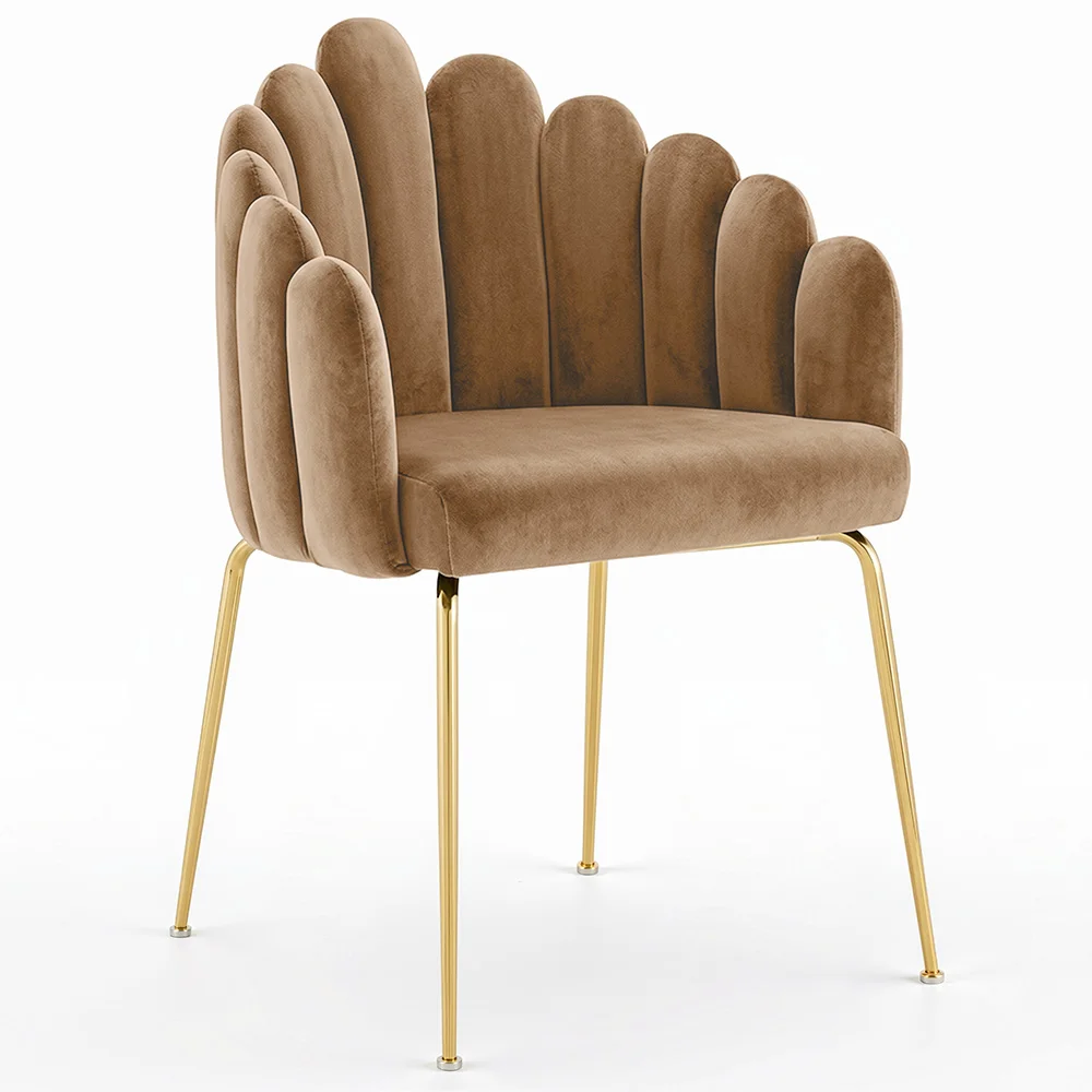 Sedia da Pranzo Glam Design Conchiglia in Velluto - Gambe Dorate - Shell image 8