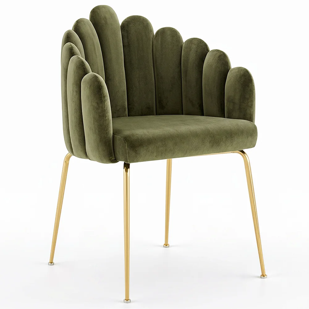 Sedia da Pranzo Glam Design Conchiglia in Velluto - Gambe Dorate - Shell image 8