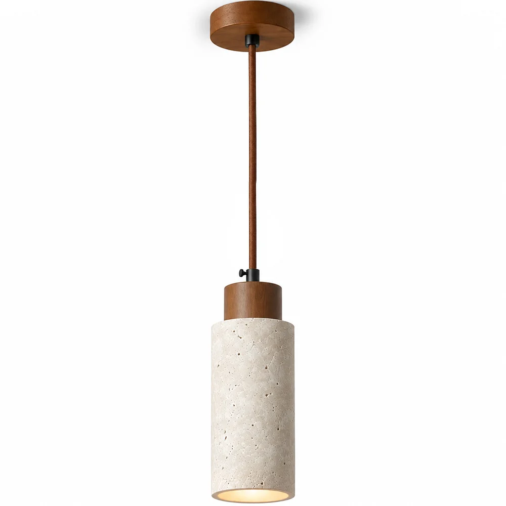 Lampadario a soffitto in legno e travertino - Élodie image 8