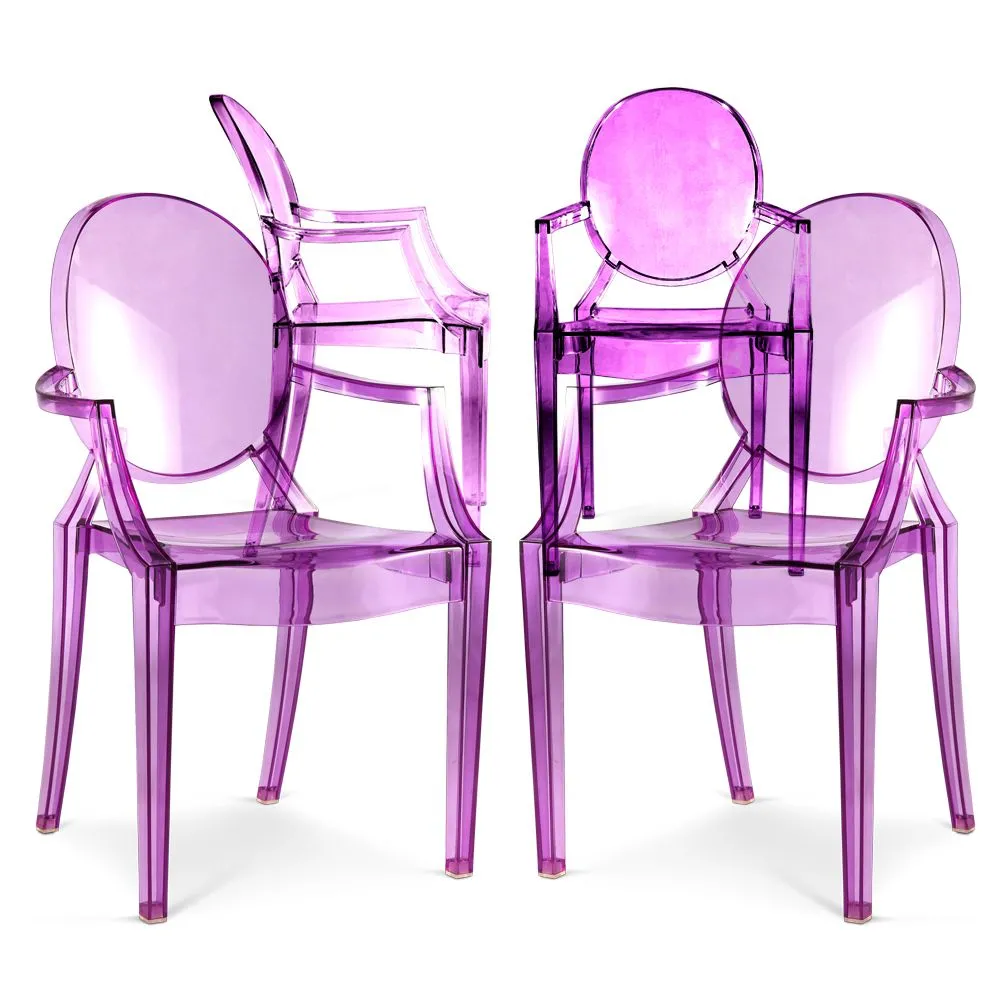 Confezione da 4 sedie da pranzo - Trasparente - Design con braccioli - Louis XIV image 8