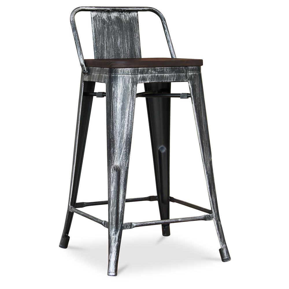 Sgabello da bar di design industriale con schienale - Legno e acciaio - 60 cm - Stylix image 8