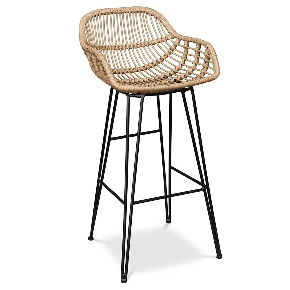 Sgabello da bar in rattan con braccioli - Stile Boho Bali - 75cm - Many image 8