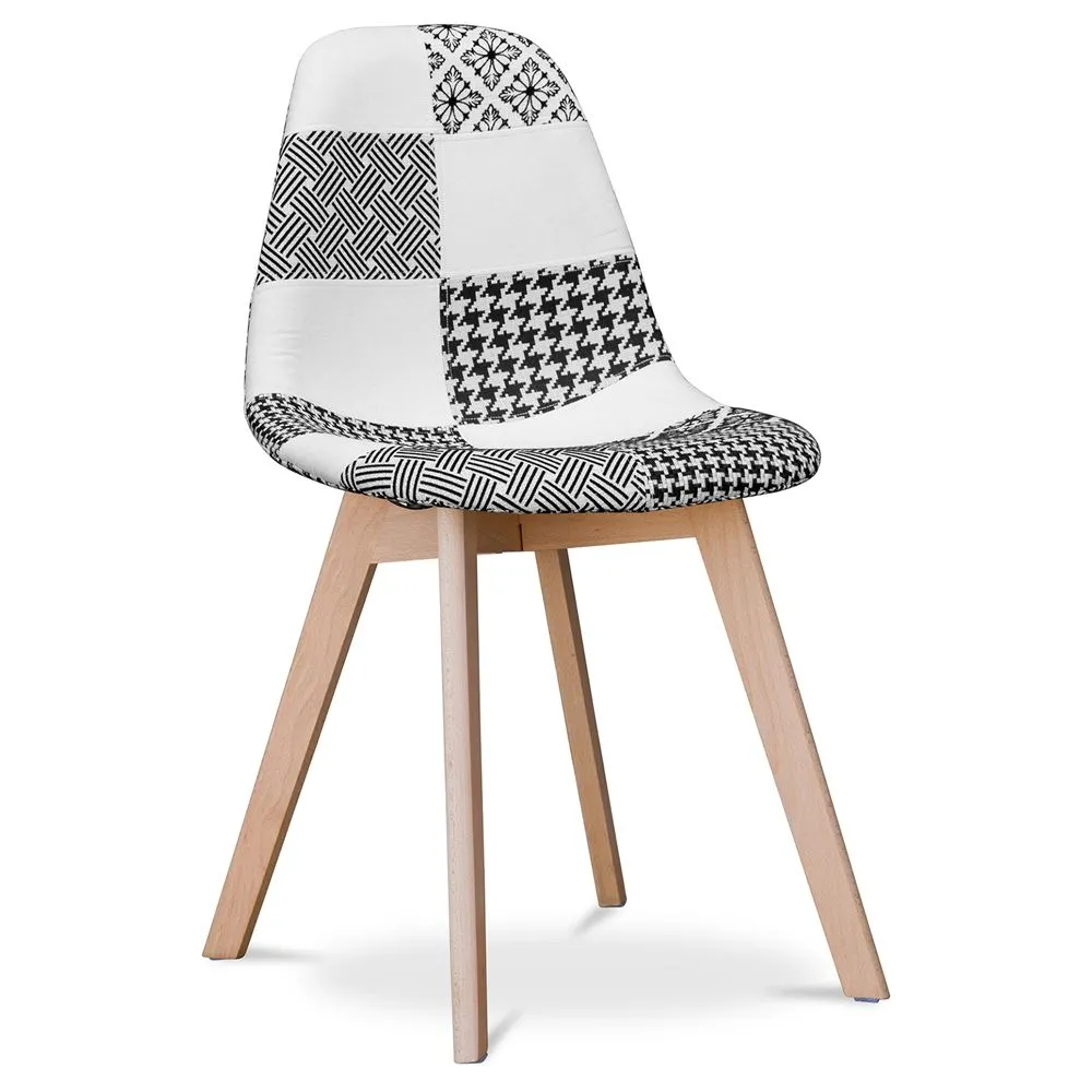 Sedia da pranzo - Rivestita in patchwork bianco e nero - Denisse image 8