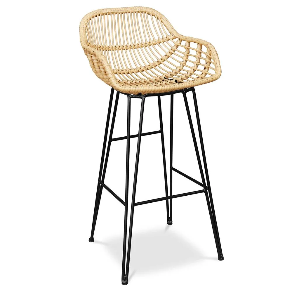 Sgabello da bar in rattan con braccioli - Stile Boho Bali - 75cm - Many image 8
