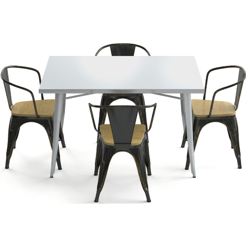 Pack Tavolo da pranzo e 4 sedie da pranzo con braccioli Design industriale  - Nuova edizione - Bistrot Stylix
