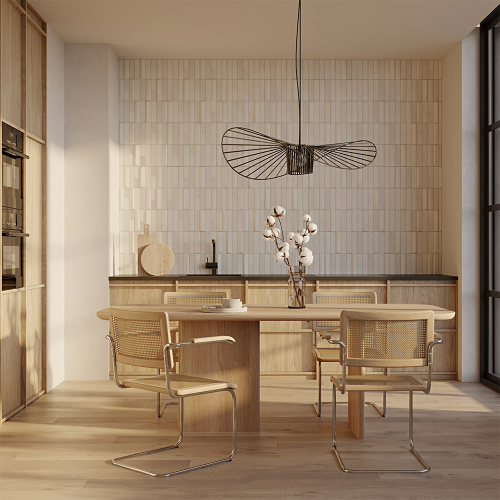 Sedia da pranzo con braccioli - Design vintage - Legno e rattan - Bruna