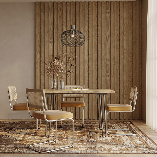 Confezione Tavolo da pranzo di design industriale 120cm e 4 sedie da pranzo  in rattan - Rivestimento in velluto - Martha