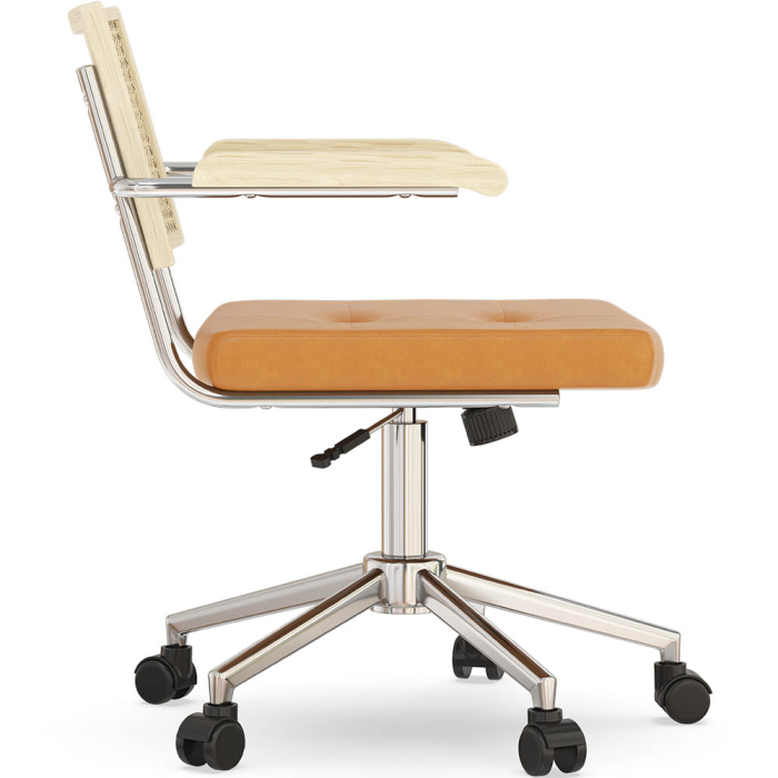 Sedia Da Ufficio In Rattan E PU – Senza Braccioli – Girevole E Regolabile – Noce – Portata 158 Kg