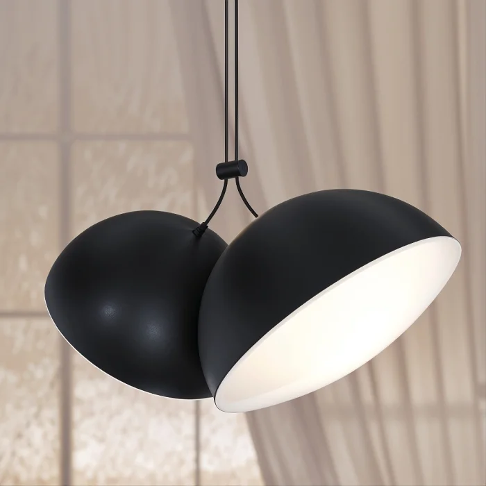 Lampada A Sospensione Per Cameretta Con 2 Portalampade E27 - Paralume In Cotone 38cm, Prodotta In UE