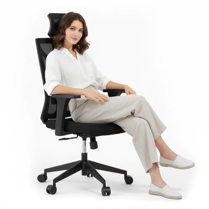 Branch Sedia ergonomica: una sedia da scrivania versatile con supporto lombare regolabile, schienale in rete traspirante e ruote lisce, offre comfort e supporto ottimali, colore: bianco ciottolo