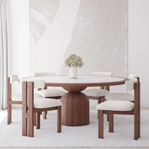 Set da Tavolo da Pranzo Rotondo con Sedie in Legno Design